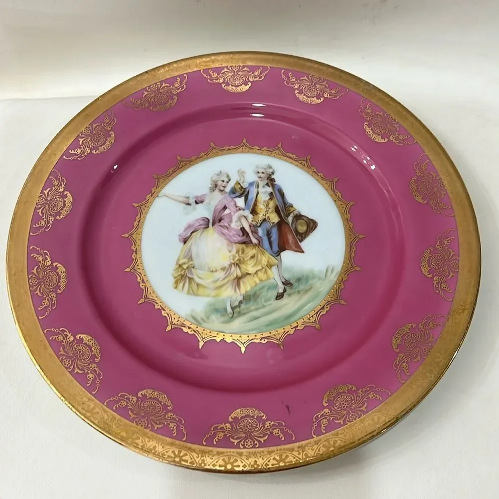JKW 1930 Western Germany Fine Porcelain Luxurious Pink Gold Dinnerware Plate